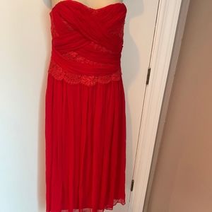 Marchesa Notte strapless silk and lace gown